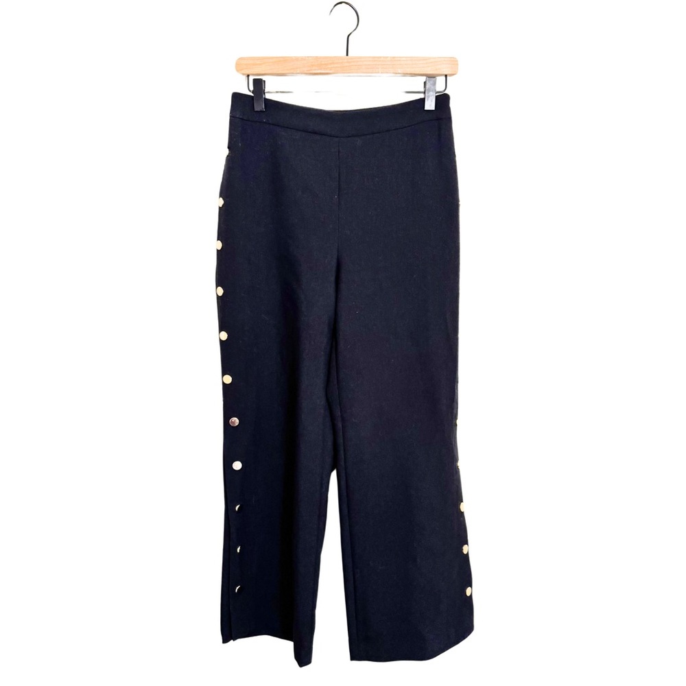 Belle Vere Military Inspired Black Wide-Leg‎ Pants Size 4 Gold Button 80s 90s